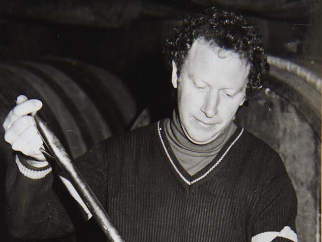 Trevor Mast working in Best's Wines underground cellars circa 1978