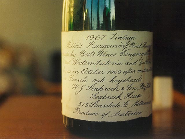 Original 1967 Millers Burgundy bottle, now known as Old Vine Pinot Meunier