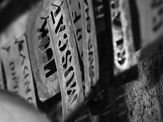 Metal lettering stencils used to name barrels.