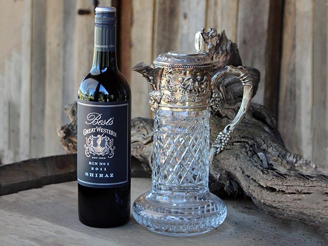 Image of Best's 2011 Bin 1 Shiraz with the Jimmy Watson Trophy.