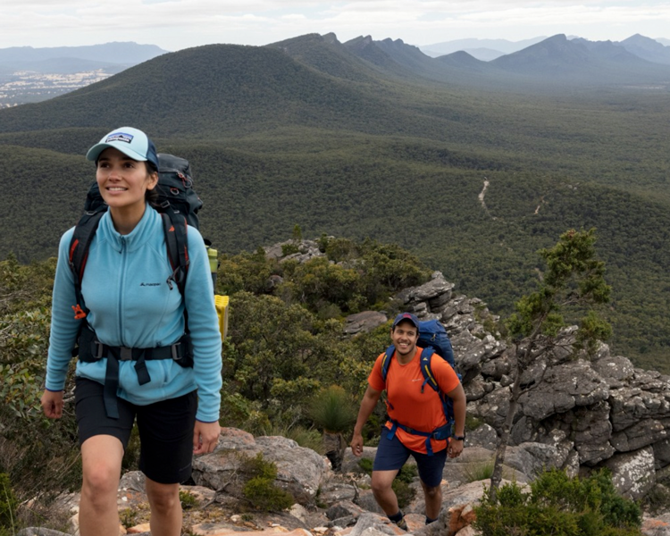 A lady and man ascending the Grampians Peaks Trail
