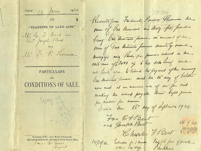 1920 Frederick P Thomson signs the Contract of Sale, purchasing the Concongella Vineyard