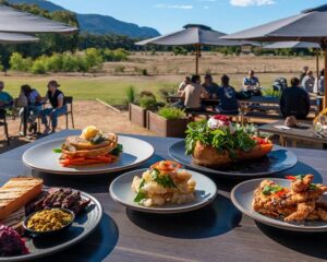 Halls Gap Hotel alfresco area showing a selection of meals
