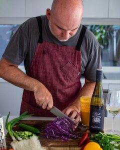 Instagram Influencer Another Food Blogger Preparing ingredients for an Asian Noodle Salad to be paired with Best's Great Western Riesling