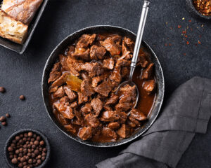 bowl with beef stew